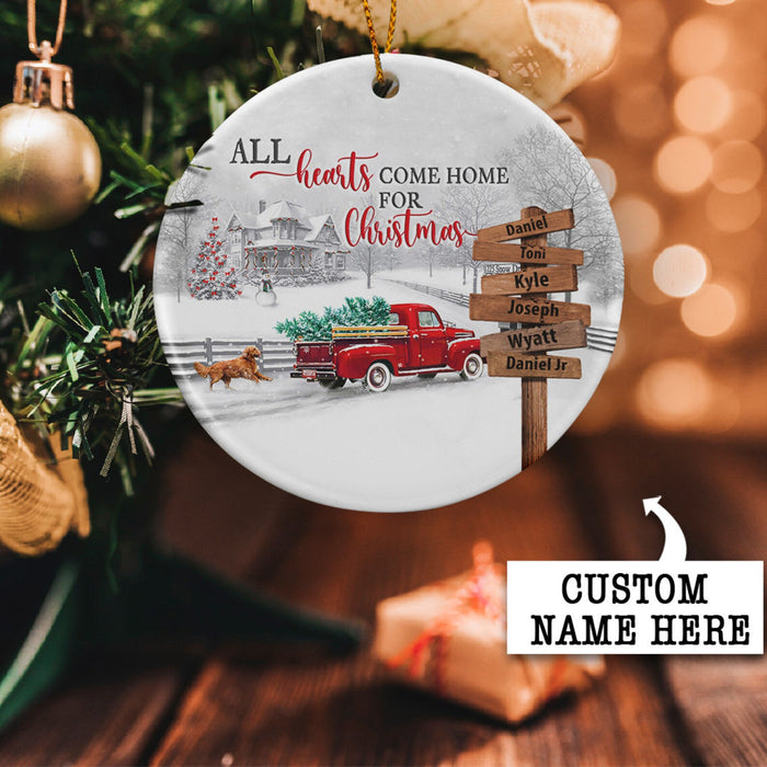 Perosnalized Christmas Ornament For Family Street Sign Red Truck With Xmas Tree Ornament Custom Family Members Name