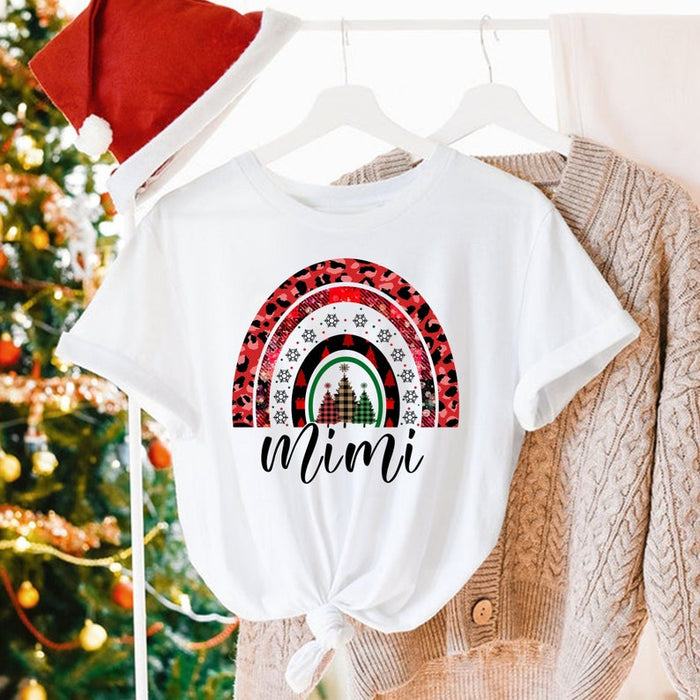 Personalized Christmas T-Shirt For Grandma Mimi Rainbow Shirt Leopard Red Buffalo Plaid Design Custom Nickname