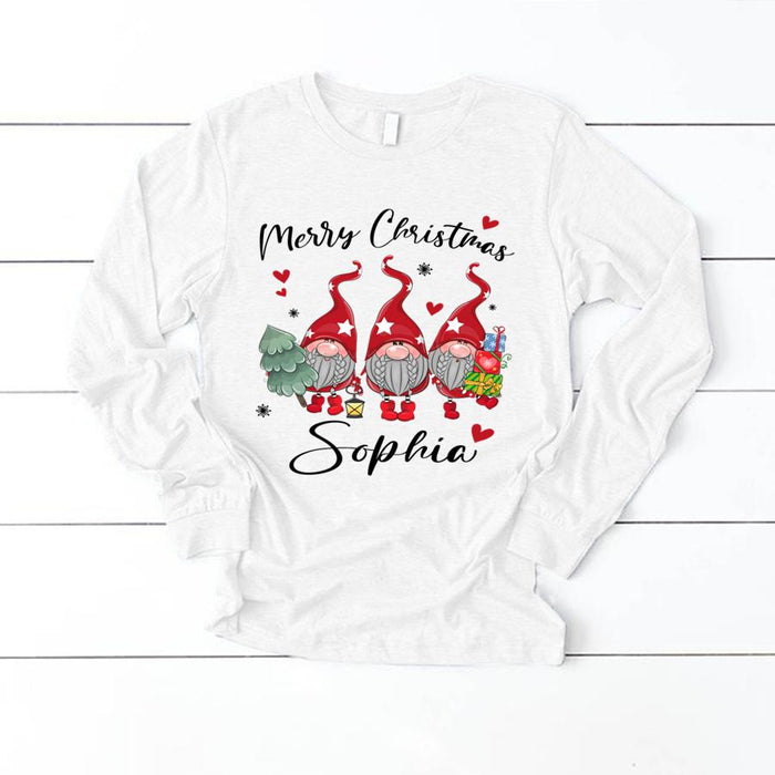 Personalized Sweatshirt & Hoodie For Family Merry Christmas Custom Name Cute Gnomes Printed With Xmas Tree & Heart