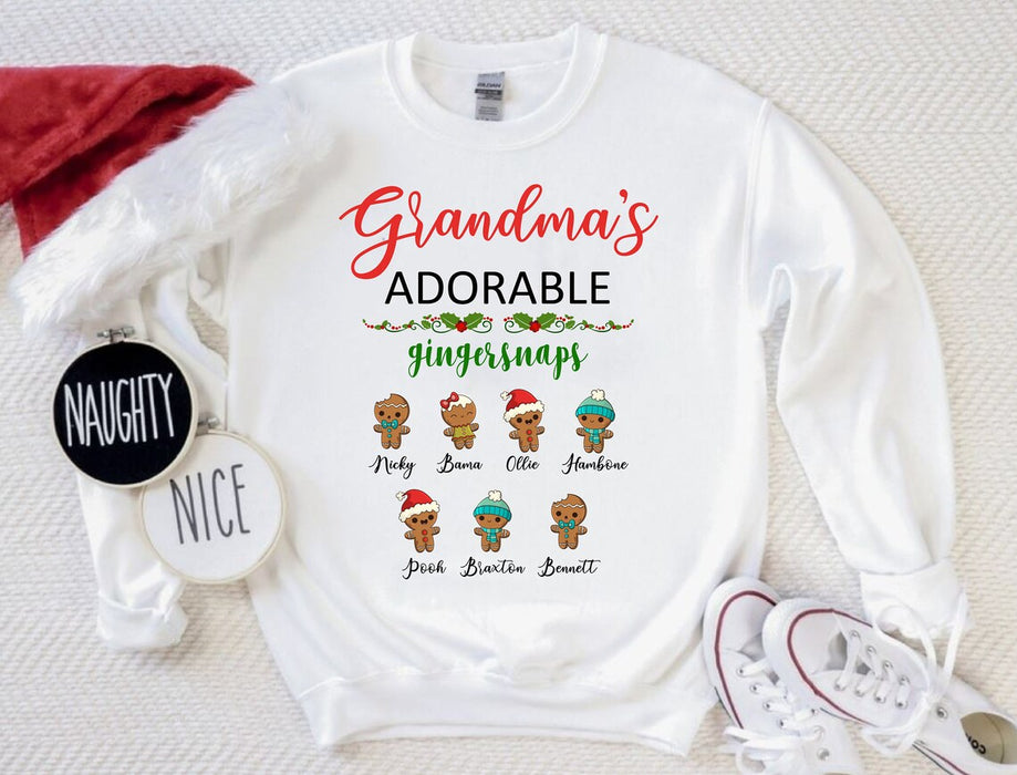 Personalized Sweatshirt Grandma'S Adorable Gingersnaps Cute Gingerbread Printed Custom Grandkids Name