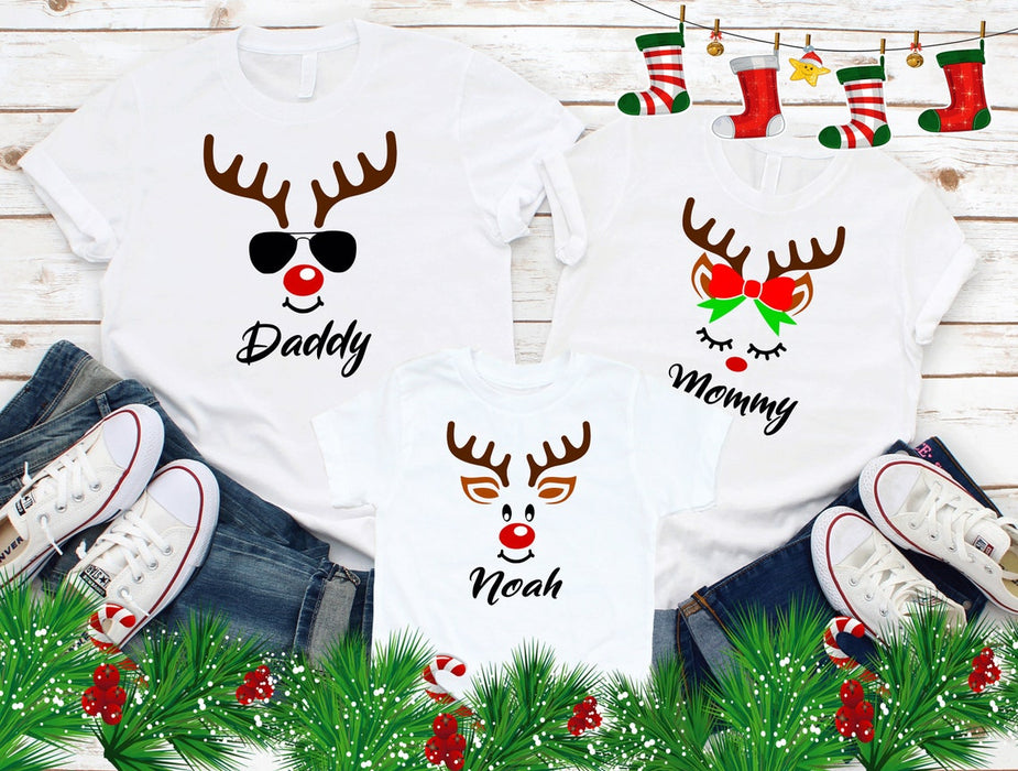 Personalized Reindeer Shirts For Family Members Adults And Kids Customized Deer Horn Matching Family Tee Classic