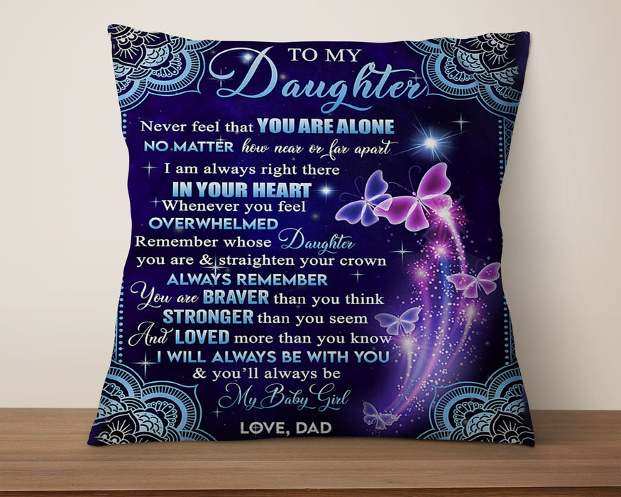 Personalized To My Daughter Square Pillow Butterflies No Matter How Near Or Far Apart Custom Name Sofa Cushion Gifts