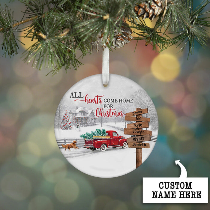 Perosnalized Christmas Ornament For Family Street Sign Red Truck With Xmas Tree Ornament Custom Family Members Name
