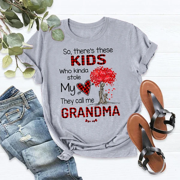 Personalized Who Kinda Stole My Heart Tshirt For Nana Nini The Call Me Grandma Tee Classic Funny Red Tree Heart Shirt