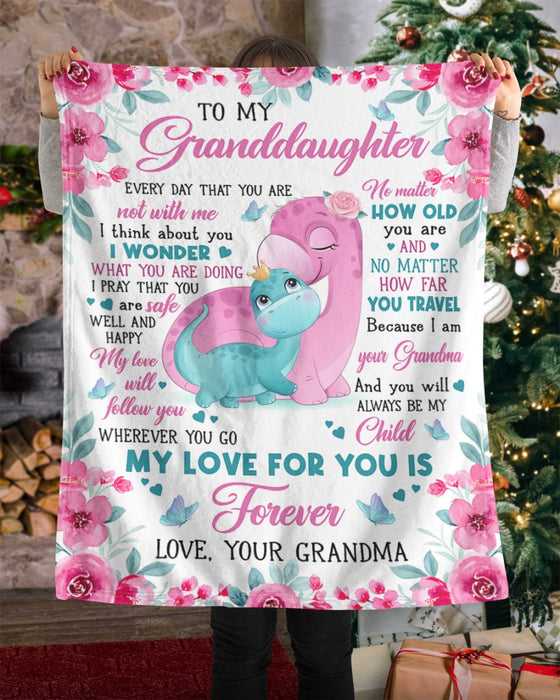 Personalized To My Granddaughter Blanket From Grandparents Pink Floral Cute Dinosaurs Custom Name Christmas Gifts