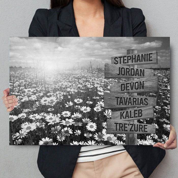 Personalized Canvas Wall Art Gifts For Family Black & White Field Of Daisies Sun Custom Name Poster Prints Wall Decor