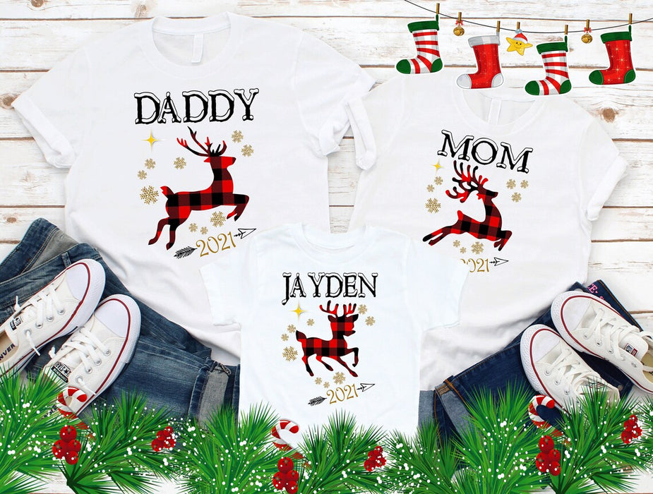 Personalized Christmas Buffalo Shirt For Family Outfit Custom Reindeer Pajamas Tees For Winter Holiday