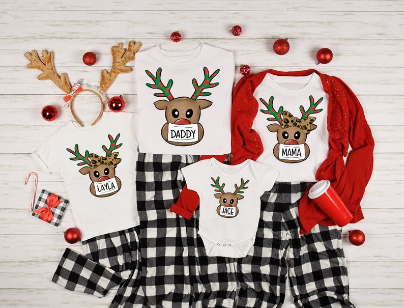 Personalized Family Christmas Matching Shirt Cute Reindeer Wearing Face Mask Printed Custom Name Or Title