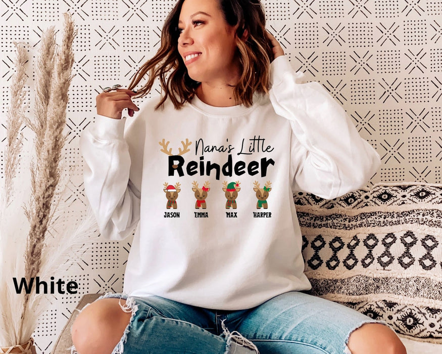 Personalized Christmas Sweatshirt For Grandma Nana'S Little Reindeer Cute Deers Printed Custom Grandkids Name