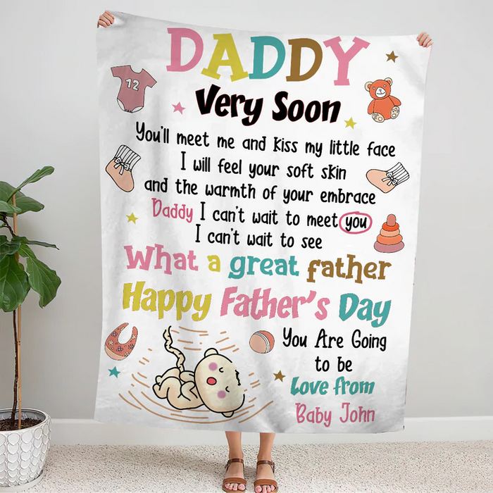 Personalized Blanket To My Dad From Baby Bump Happy First Father's Day Cute Funny Baby Bump Print Custom Name