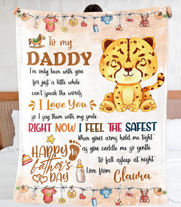 Personalized Blanket To My New Dad From Baby Bump Happy First Father's Day Cute Baby Leopard Print Custom Name