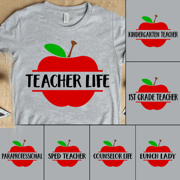 Personalized T-Shirt For Teacher Appreciation Red Apple Teacher Life Shirt Back To School Outfit Custom Title