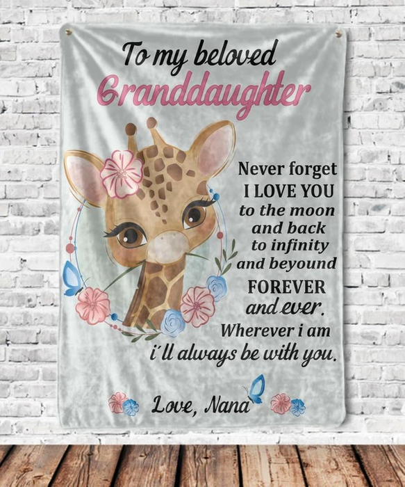 Personalized Blanket To My Beloved Granddaughter I Love You To The Moon And Back Cute Giraffe Printed Gift From Nana