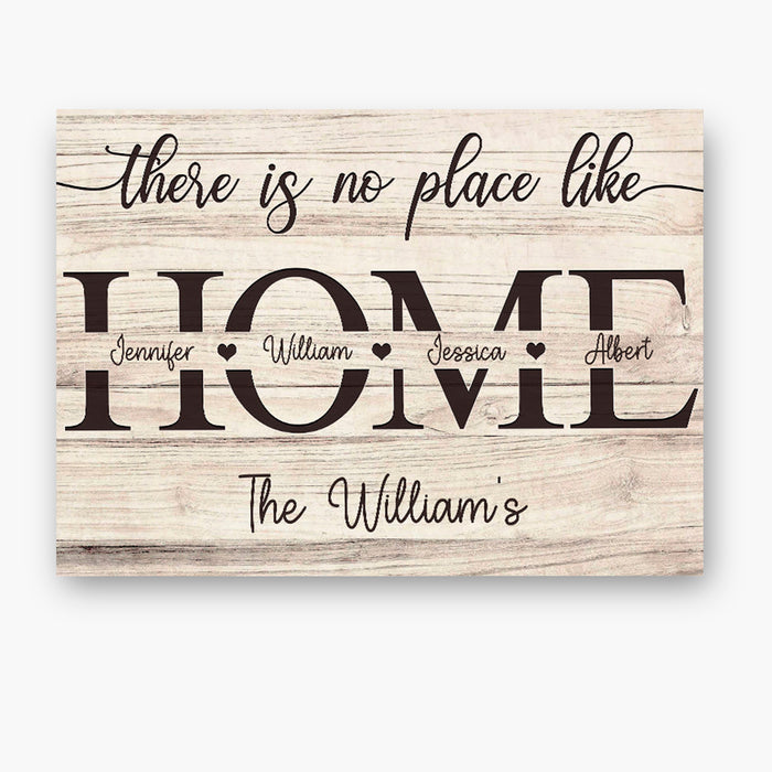 Personalized Wall Art Canvas For Family No Place Like Home Monogram Wooden Background Poster Custom Family & Member Name