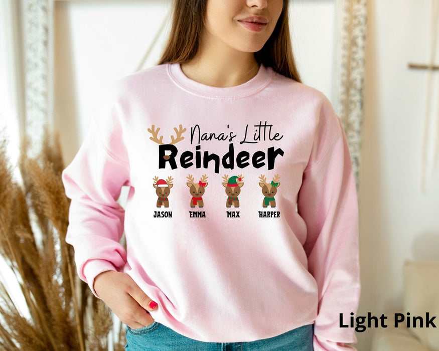 Personalized Christmas Sweatshirt For Grandma Nana'S Little Reindeer Cute Deers Printed Custom Grandkids Name
