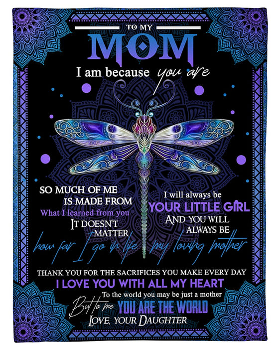 Personalized To My Mom Mandala Fleece Sherpa Blanket From Daughter I Love You With All My Heart Print Blue Dragonfly