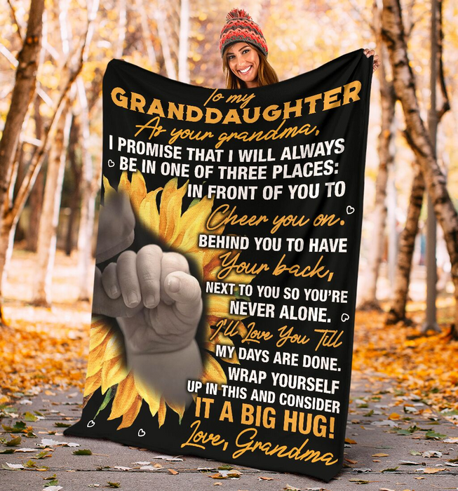 Personalized To My Granddaughter You'Re Never Alone From Grandma Hold Hand Sunflowers Printed Sherpa Fleece Blanket