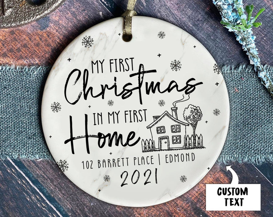 Personalized Ornament My First Christmas In My First Home Print House & Snowflakes Custom Name Address & Year