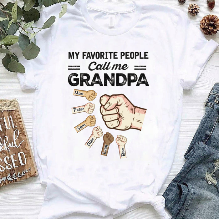 Personalized T-Shirt For Grandpa Vintage Style Fist Bump Printed Custom Grandkids Name Father's Day Shirt
