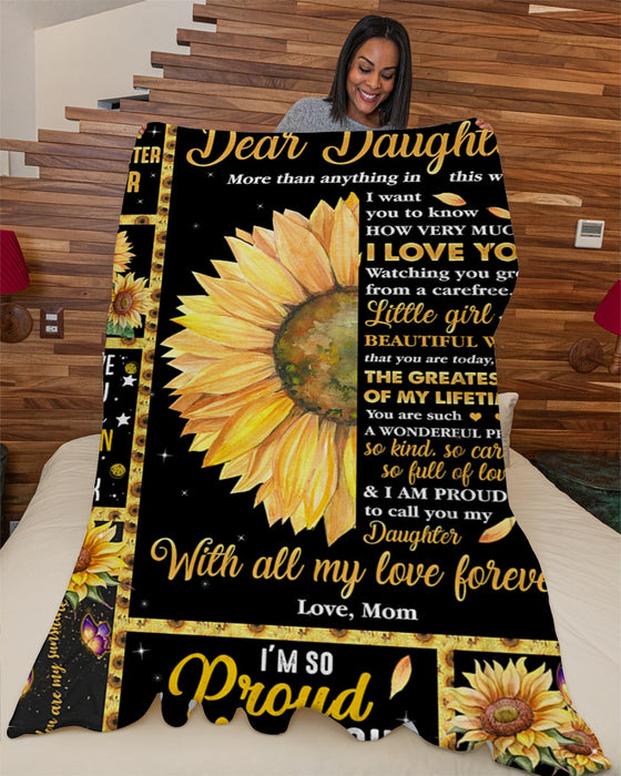 Personalized Blanket To My Daughter From Mom Sunflower Design Butterfly Print Star Night Background Custom Name