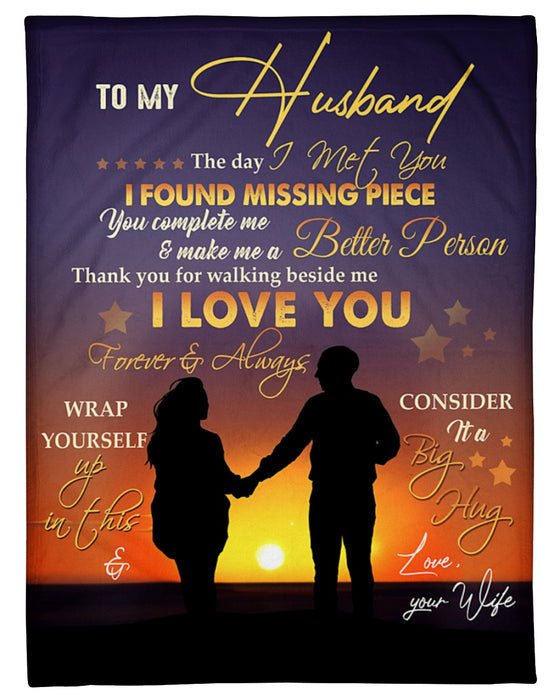 Personalized Blanket To My Husband From Wife The Day I Met You Couple Under The Sunset Printed Custom Name