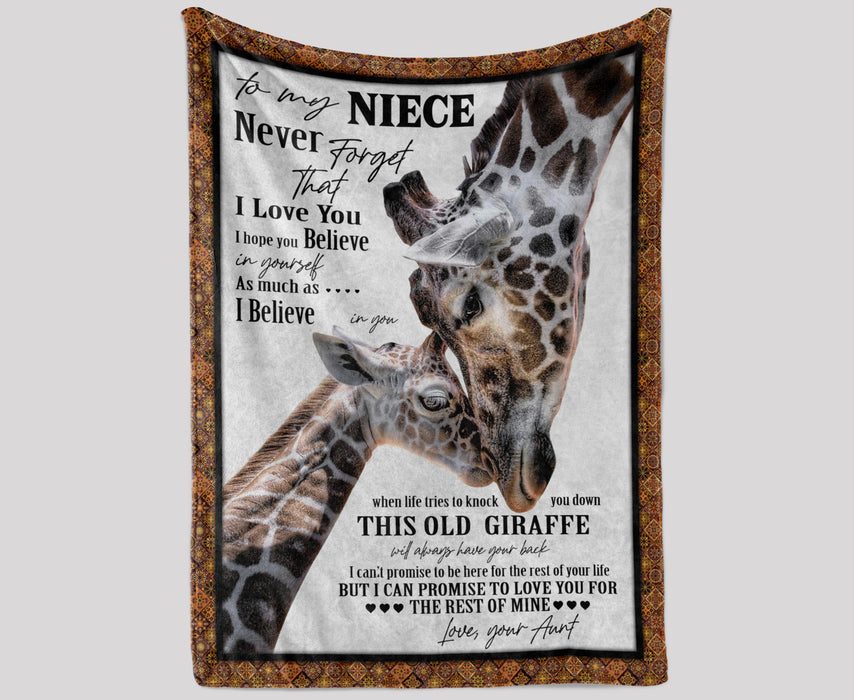 Personalized Blanket To My Niece From Aunt Never Forget That I Love You Print Cute Giraffe & Baby Fleece Blanket