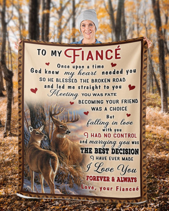 Personalized Blanket To My Fiancé From Fiancée Meeting You Was Fate Deer Couple & Heart Printed Custom Name