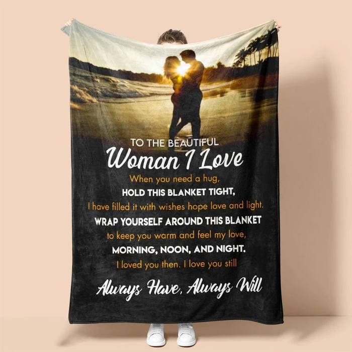 Personalized Blanket To My Wife Beautiful Woman I Love Romantic Couple On Sunset Beach Custom Name Valentine Blankets