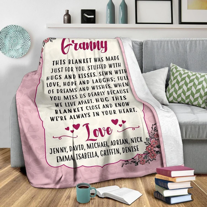 Personalized Pink Fleece Blanket For Grandma Mom Funny Floral Granny Blanket Custom Nickname And Grandkids Name