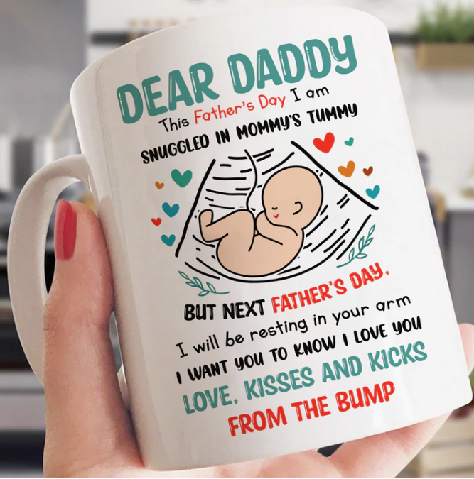 Personalized White Ceramic Coffee Mug For New Dad Next Father's Day Cute Baby Bump Print Custom Kids Name 11 15oz Cup