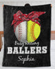 Personalized Blanket For Baseball Softball Lovers Women Ball With Headband Busy Raising Custom Name Christmas Gifts