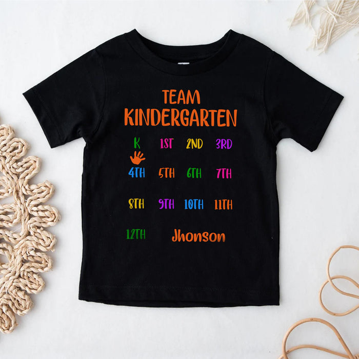 Personalized T-Shirt For Kids Team Kindergarten Grade Level Colorful Design Custom Name Back To School Outfit