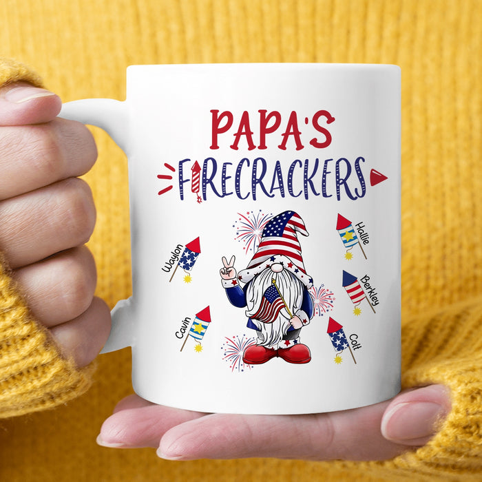Personalized Ceramic Coffee Mug For Grandpa Papa's Firecrackers USA Flag Design Custom Name 11 15oz 4th Of July Cup