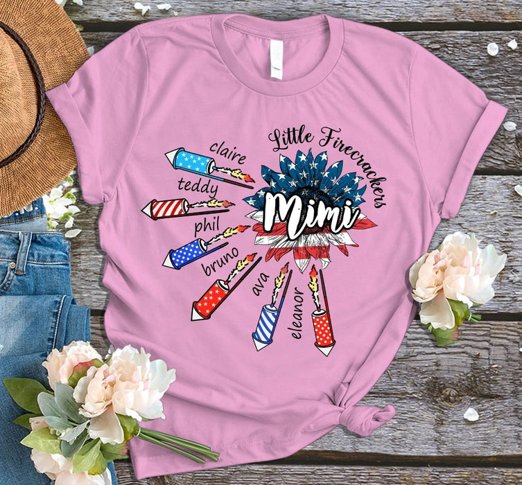Personalized Mimi Shirts with Grandkids Names Little Firecrackers T-Shirt for Grandma Nana