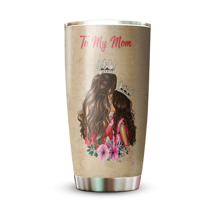 Personalized Tumbler To Mommy Kissing Floral Crown You're The World Gifts For Mom Custom Name Travel Cup For Birthday