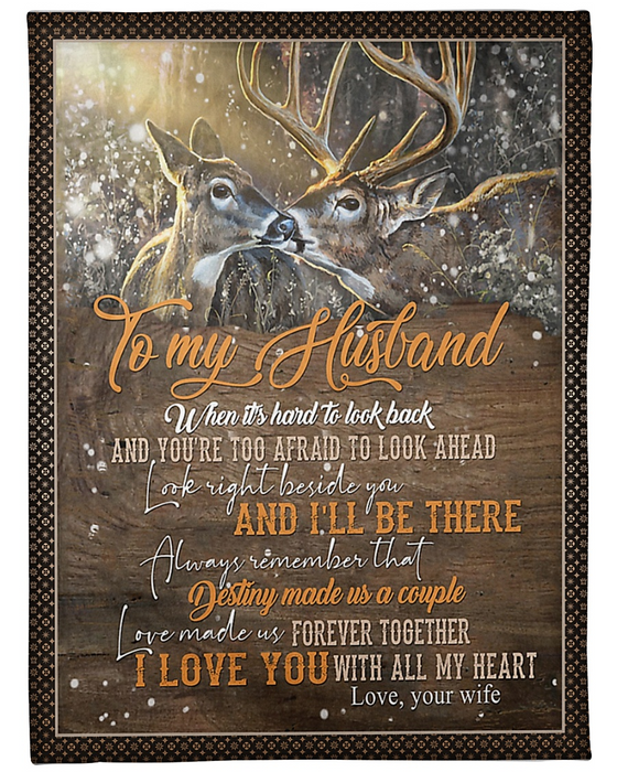 Personalized Fleece Blanket For Husband Print Deer Couple Romantic Sweet Message For Him Customized Blanket Gift For Valentine's Day Wedding Birthday