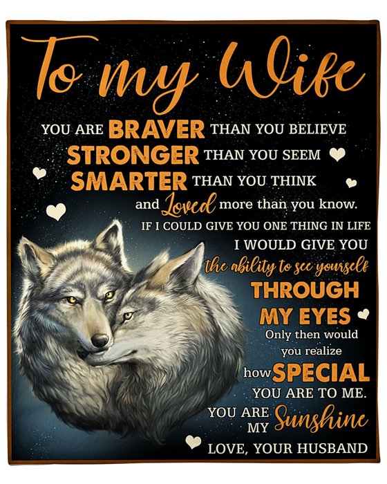 Personalized Blanket For Wife Print Couple Wolf Love Messages For Wife Customized Blanket Gifts For Anniversary