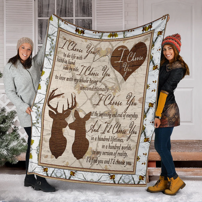 Deer Hunting Camo Design Blanket For Couple I Choose You To Love With Whole Being Unconditionally Deer Couple Printed
