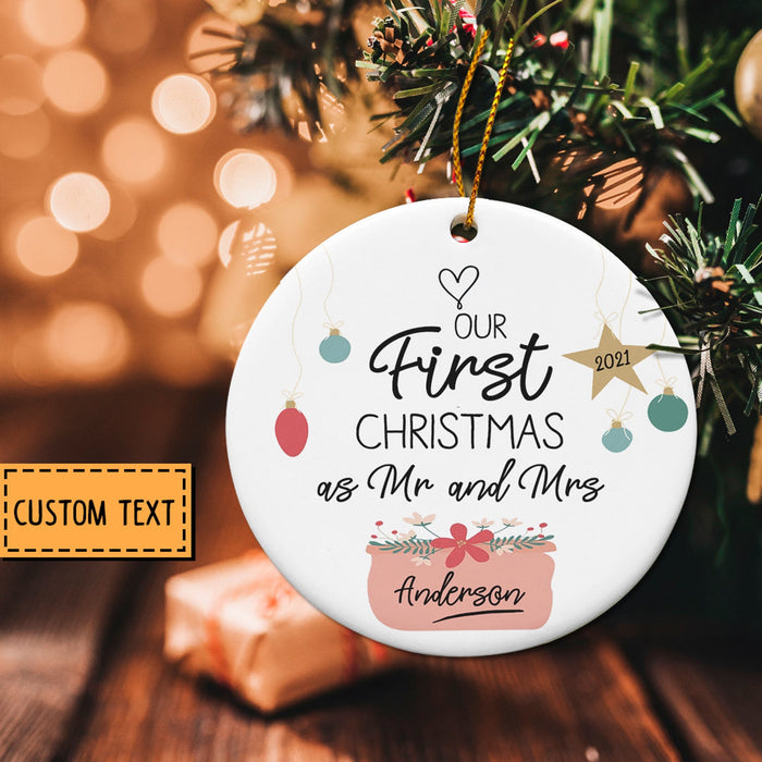 Personalized Ornament For Newlyweds Our First Christmas As Mr And Mrs Ornaments Custom Last Name And Year