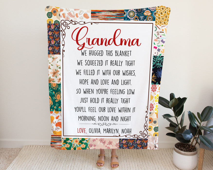 Personalized To My Grandma Blanket From Grandkids Florals Just Hold It Really Tight Custom Name Gifts For Christmas