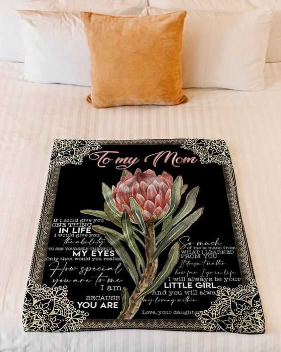 Personalized Fleece Blanket For Mom Art Print King Protea With Mother Daughter Quote Customized Blanket Gift For Mothers Day Birthday Thanksgiving