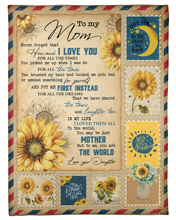 Personalized Fleece Blanket For Mom Print Sunflower Love Quote For Mom Customized Blanket Gifts For Mother's Day Thanksgiving