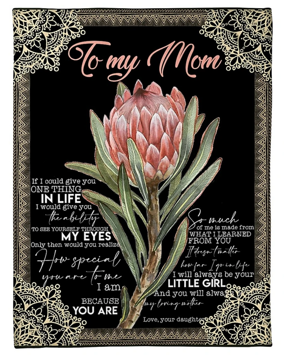 Personalized Fleece Blanket For Mom Art Print King Protea With Mother Daughter Quote Customized Blanket Gift For Mothers Day Birthday Thanksgiving