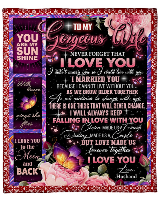 Personalized Blanket For Wife Print Rose And Butterfly Love Messages For Wife Customized Blanket Gifts For Anniversary