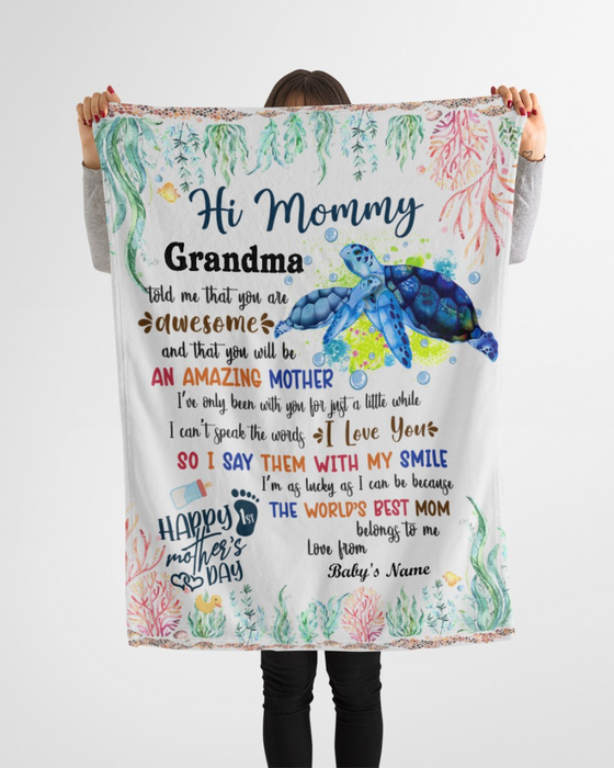 Personalized Fleece Blanket For Mom Print Sea Turtle Cute Love Quotes For Mom Customized Blanket Gift For Mothers Day Thanksgiving