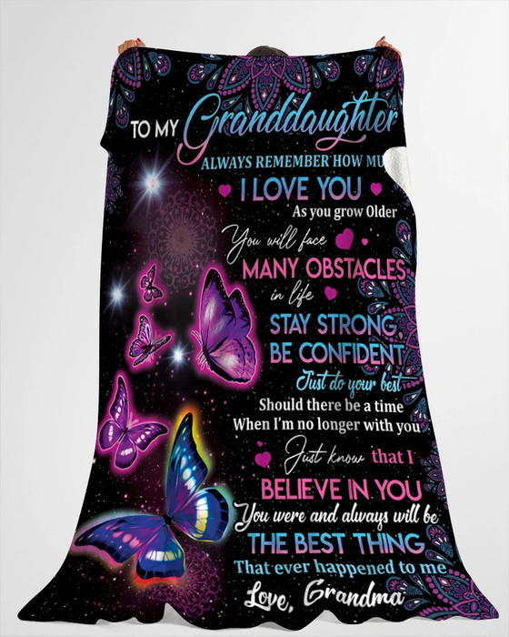 Personalized To My Granddaughter Blanket From Grandma Always Remember How Much I Love You Butterfly Printed