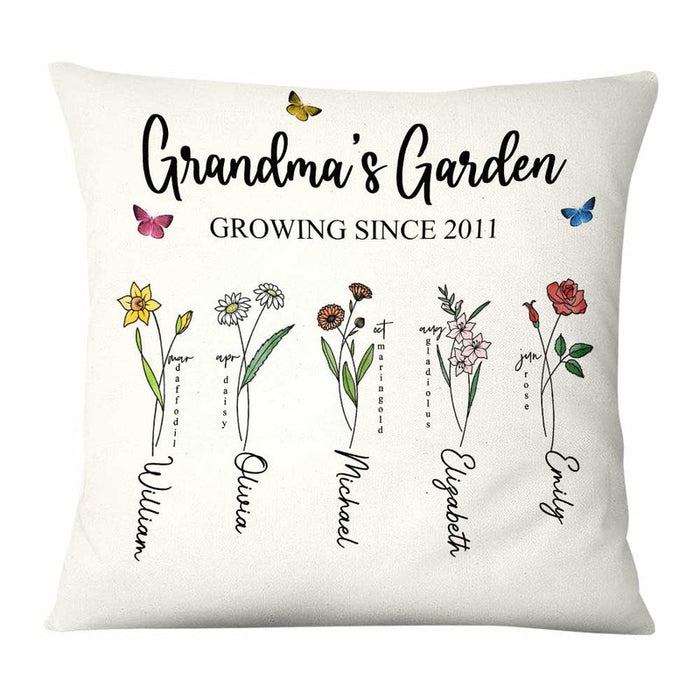 Personalized Square Pillow For Grandma Garden Growing Farmer Flowers Custom Grandkids Name Sofa Cushion Christmas Gifts