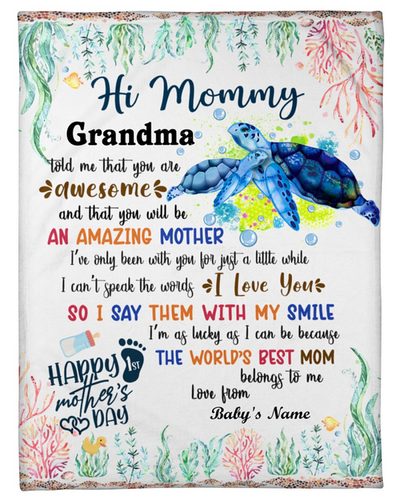 Personalized Fleece Blanket For Mom Print Sea Turtle Cute Love Quotes For Mom Customized Blanket Gift For Mothers Day Thanksgiving