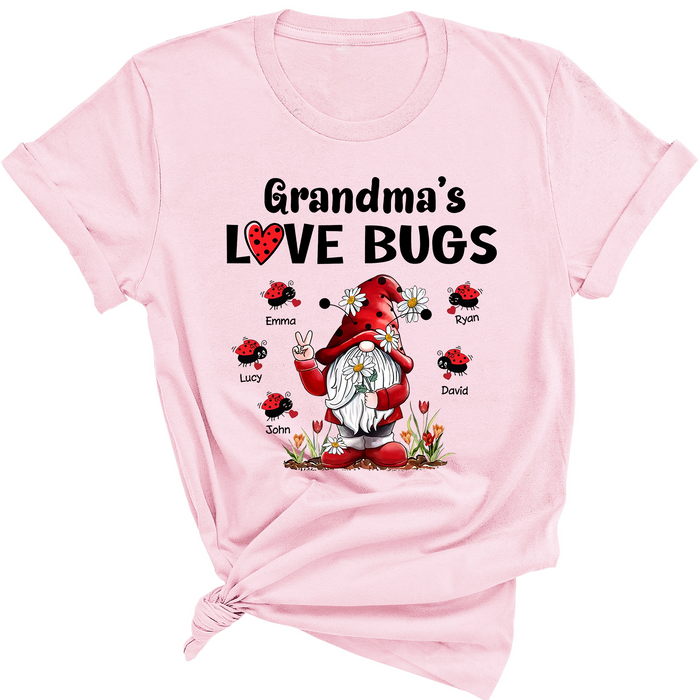 Personalized Shirt For Nana Love Bugs Print Cute Gnomes Custom Name Kids