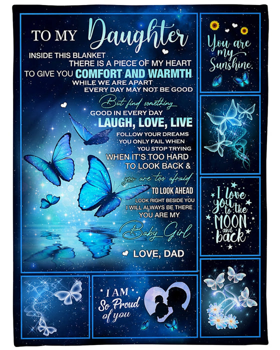 Personalized Blanket To My Daughter From Dad My Comfort & Warmth Butterfly Print Galaxy Background Custom Name